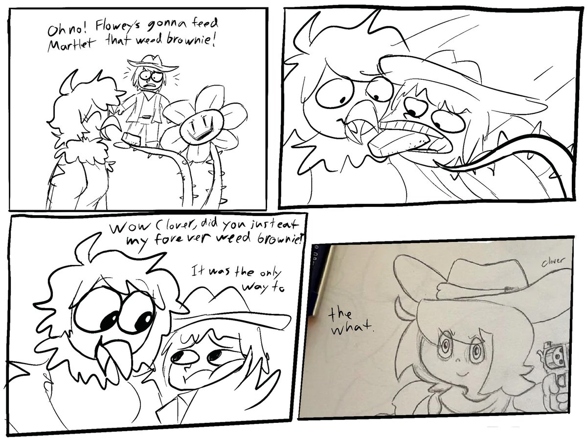 Claire_DeLoon's tweet image. Wow Clover, did you just eat my Forever Weed brownie??
#martlet #cloveruty #flowey #undertaleyellow #undertaleyellowfanart