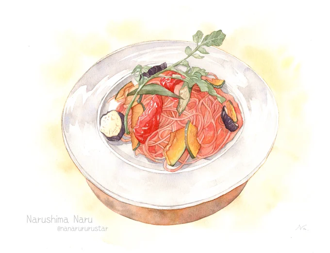 夏野菜パスタ #透明水彩 #フードイラスト