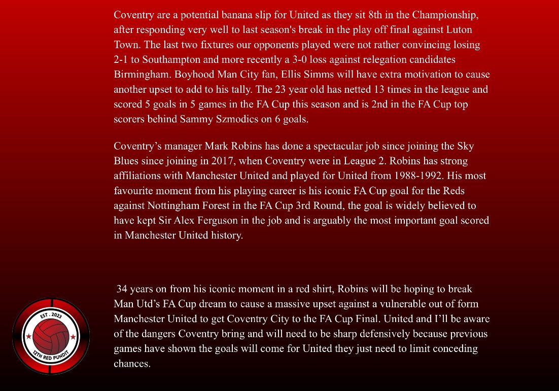 12thRedPundit's tweet photo. FA Cup Semi Final - Match Preview wrote by @JW__Journalism https://t.co/ipV9tfnuEm