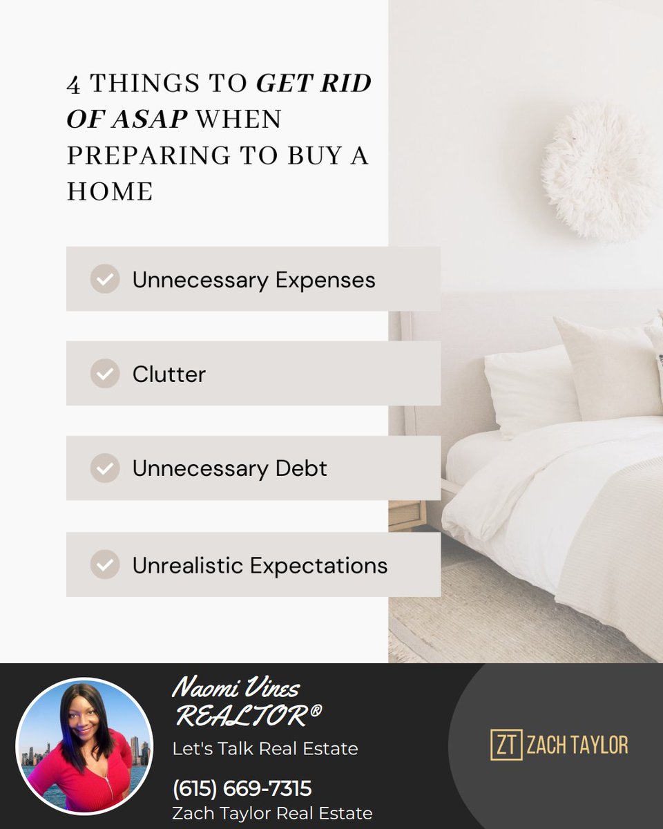 🏡✨ Ready to buy a home? First, let go of these 4 things to pave the way for success!

 #homebuyingprep #budgetingtips #decluttering #financialhealth #realestateadvice