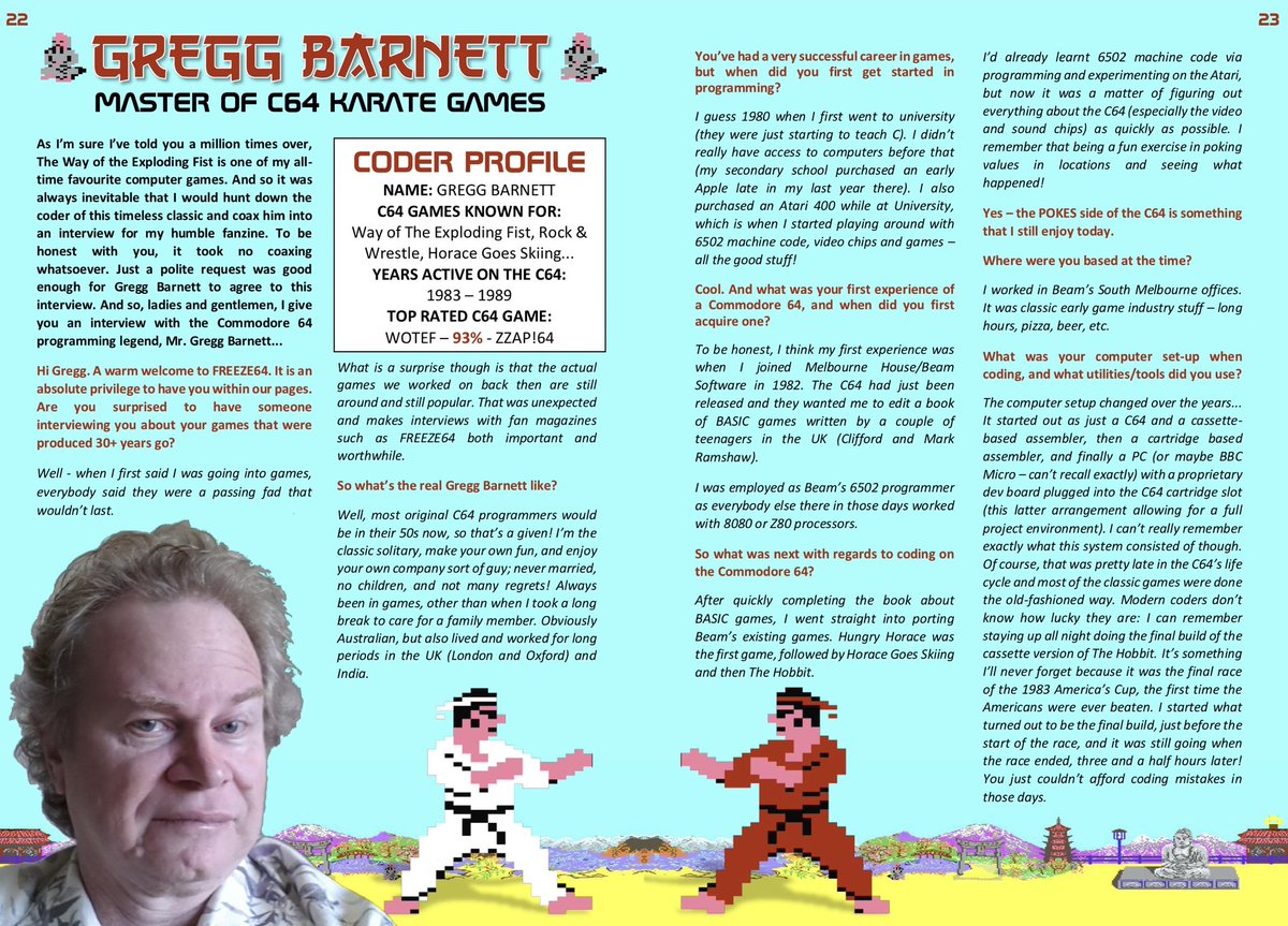 #FREEZE64archives 
Back in FREEZE64 Interviews Special issue, I had the privilage of chatting with the great Gregg Barnett about the development of Way of The Exploding Fist for the #Commodore64 #C64
Read the full interview in:
freeze64.com/freeze64-speci…
FREEZE64.com