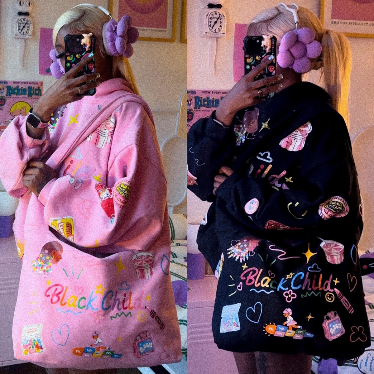 helloblackchild's tweet photo. the coolest hoodie/bag combo…for black girls 👧🏾🩷  (https://t.co/fgEW5COfZm) https://t.co/5YVFx6l8sS