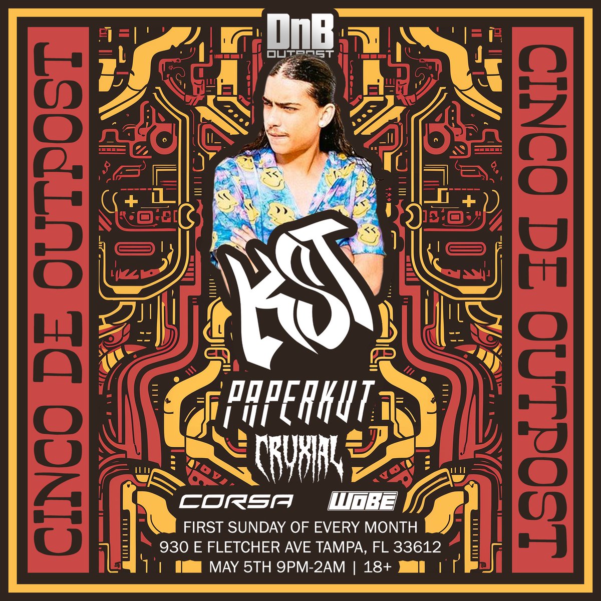 dnboutpost's tweet photo. DnB Outpost returns for a special Cinco de Mayo show! Celebrate Cinco de Mayo the right way, by catching a healthy dose of the best drum and bass the Tampa Bay area has to offer! Ticket link in bio, we'll see you all on the 5th! https://t.co/mo4zcRAfTc