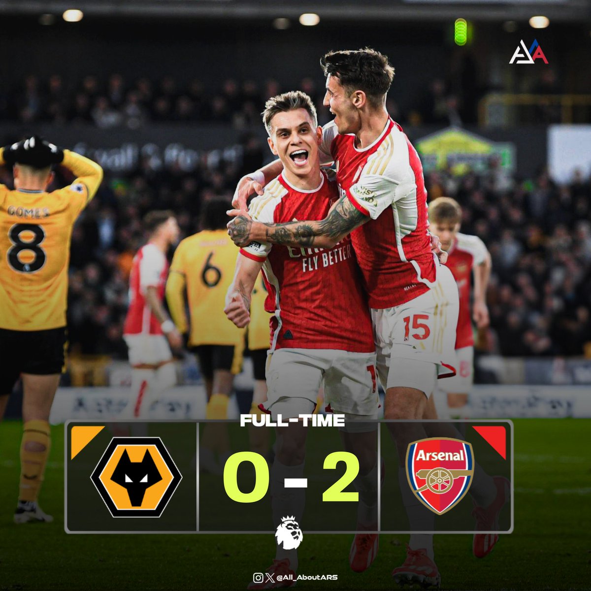 All_AboutARS's tweet photo. 𝑭𝒖𝒍𝒍-𝑻𝒊𝒎𝒆 : Wolves 0-2 Arsenal
⚽ Leo Trossard 45'
⚽ Martin Odegaard 90' + 5'

Good game, 3 point + cleansheet. 
Silahkan komentarnya goons 😊👇👇

#Arsenal #Arsenalfc #AllAboutARS #AllAboutArsenal #PremierLeague #VCC #COYG #WOLARS https://t.co/Ske6Ivwdsw