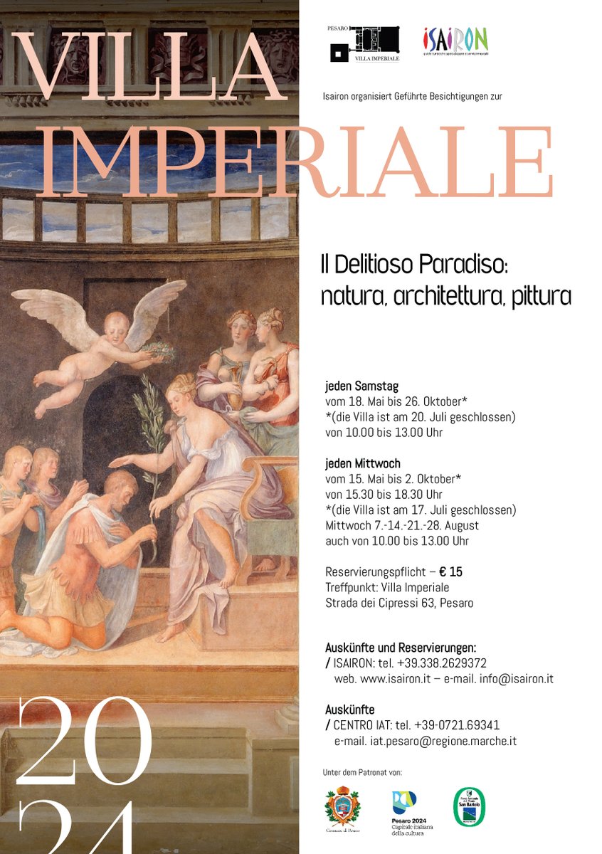 Geführte Besichtigungen zur Villa Imperiale in Pesaro 2024 ALLE TERMINE UND ÖFFNUNGSZEITEN
isairon.it/gefuhrte-besic…
#Pesaro2024 #ParcoSanBartolo