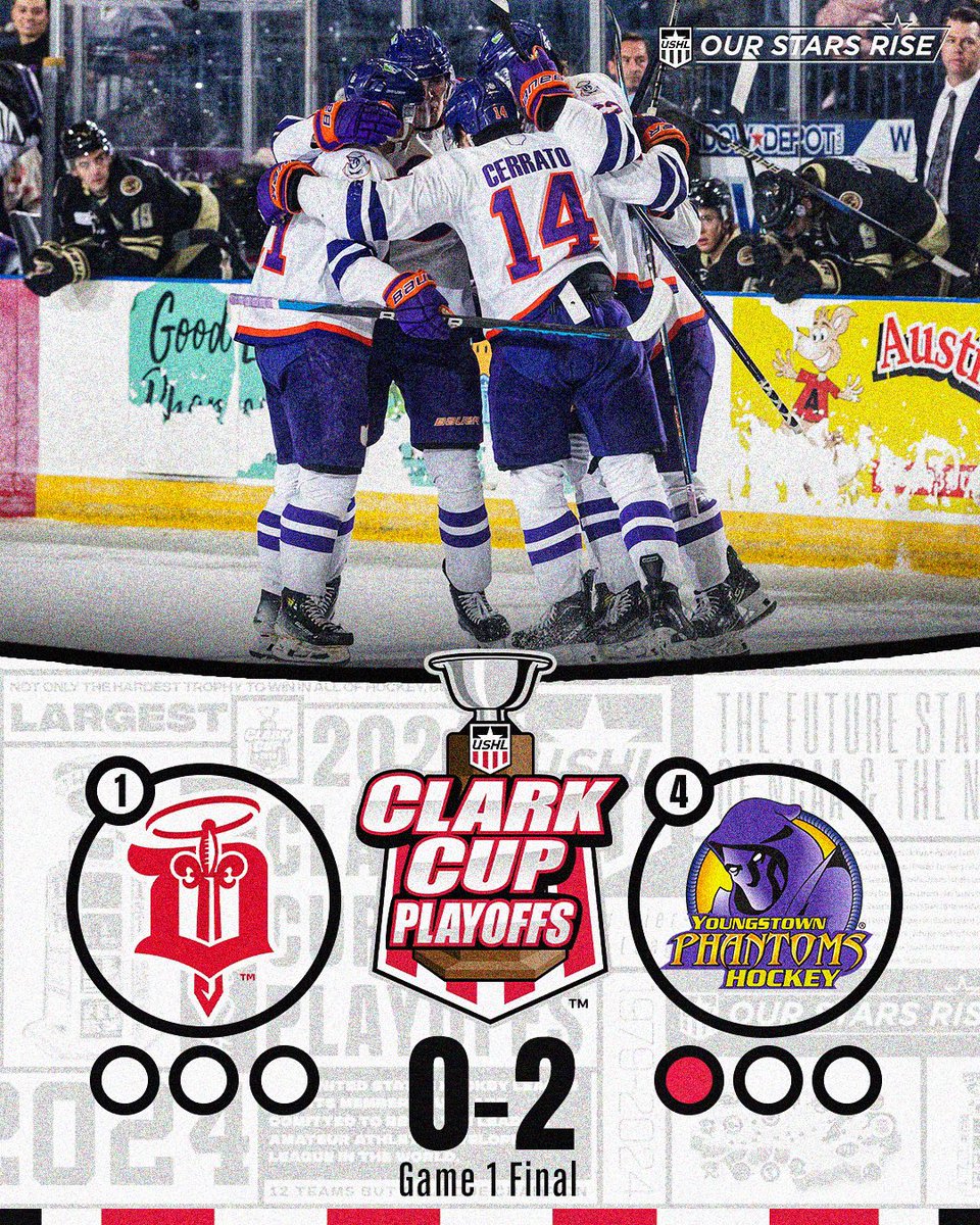 The @YtownPhantoms take Game 1. Aiden Wright with a 28 save shutout and his second shutout of the season. 

#StarsRise | #ClarkCupPlayoffs