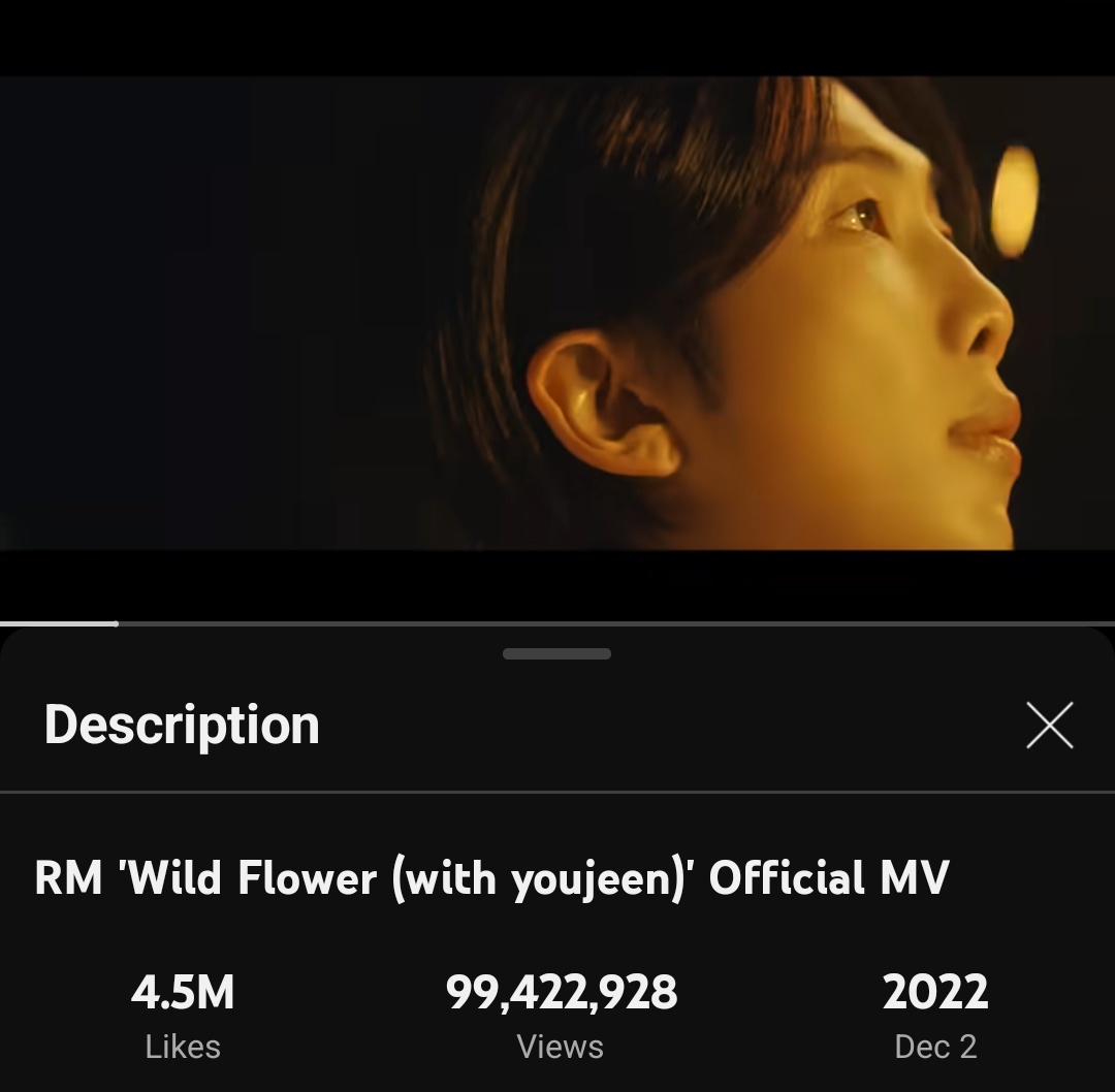 Less than 600K for 1M views! Continue watching 'Wild Flower (with youjeen)' and supporting Namjoon's music 🩷 WILDFLOWER MV TO 100M #방탄소년단RM #RM