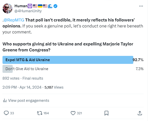 @RepMTG .@RepMTG Nah! It's you and your attention-seeking they are done with. This poll was taken under your own comment👇 🤡