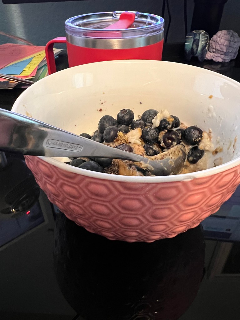 Trying to be healthy ya'll. It's a battle.

Breakfast - oatmeal with a little milk (calcium), chia seeds, flax seeds, peanut butter, and blueberries
What's your go-to breakfast?

#MathIsFigureOutAble #MathChat #MTBoS #ITeachMath #MathEd #Mathematics
