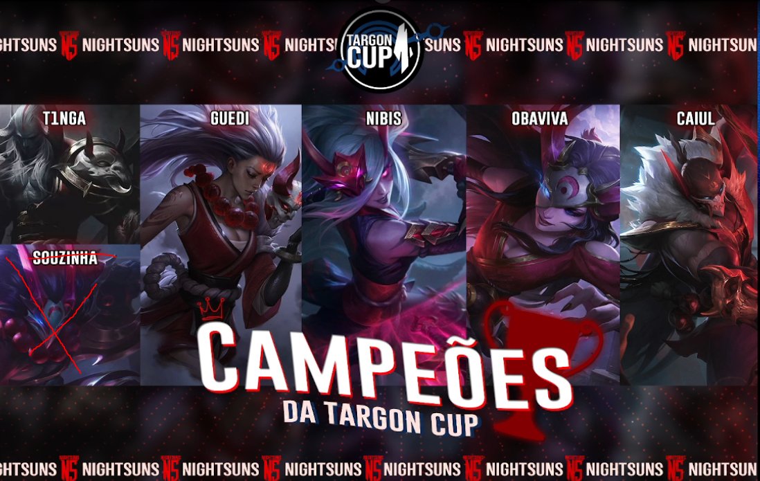 Ganhamos a <a href="/TargonCup/">Targon Cup</a>!!!! Comemora torcedor do eclipse!!

Parabéns <a href="/guedilol/">guedi</a>, <a href="/T1nga_LoL/">T1nga</a>, <a href="/nibiszada/">nibis gabigol jr</a>, @_ObaViva, <a href="/SerraIoI/">NS Serra</a> e <a href="/TheGodOfGods13/">Thegas</a> 🔥

Obs: Souzinha não merece parabéns pq saiu pra comer McRonalds em Carangola