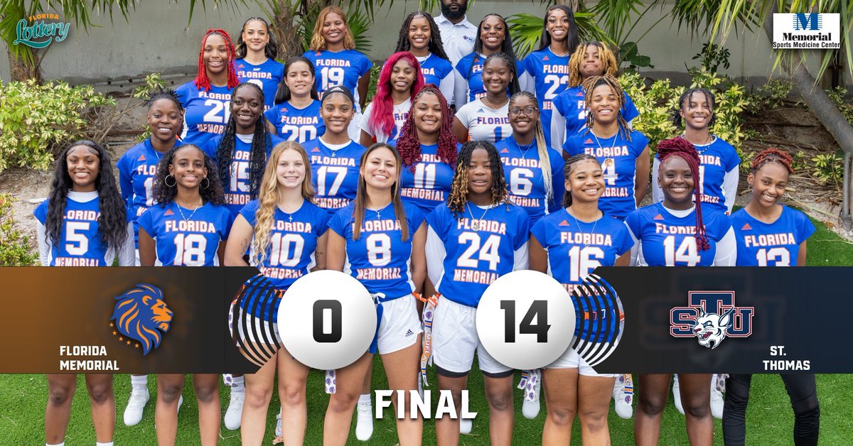 FINAL | @FMUFlagFootball 0 @STU_Athletics 14 The game has officially been called. St Thomas wins 14-0 over the Lions in the Battle of Miami Gardens @FLMemorialUniv @floridalottery #fmu #floridamemorial #hbcu #flagfootball #FundingFutures 🦁 🏈