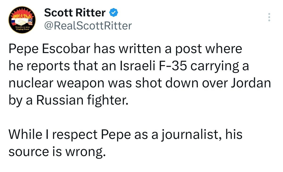 notasintel's tweet photo. #FakeOrNotFake

Interesante controversia entre dos grandes tuiteros

¿Hubo o no hubo F35 con arma nuclear?

Desde un análisis puramente estratégico rotundamente NO: sería acelerar la DMA [MAD en inglés]

Ir con todo no beneficia a nadie, salvo a los que quieren ver el mundo arder https://t.co/kZhnW18rsF