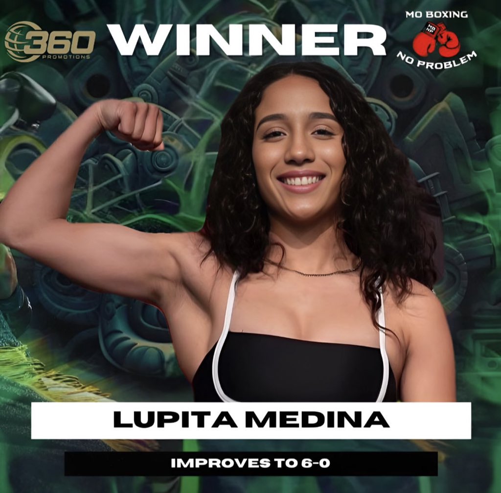 MoBoxingNP's tweet photo. Lupita Medina defeats Sabrina Persona by UD to improve her record to 6-0, 2 KO's.
@_babyfaceassassin
#boxing #guadalupemedina #lupitamedina #babyfaceassasin #sandovalrebollar #360boxing #360boxingpromotions #losangelesboxing #ufcfightpass #fighthype #boxinghype https://t.co/Qc7NvZ63gD