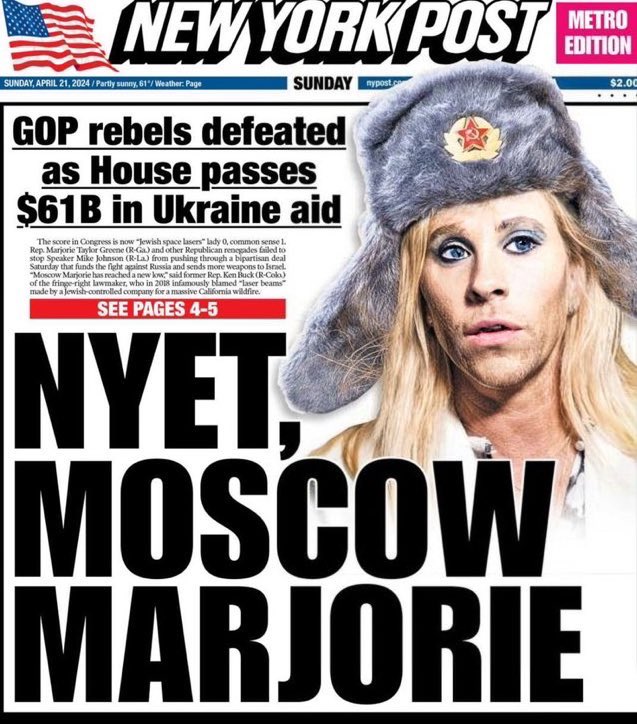 The New York Post is attacking our Marjorie when they know darn well her hat fits better than this.