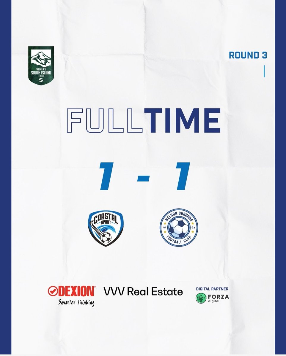 Full time at English Park and the points are shared with Nelson Suburbs. 

⚽️ Mel Cameron scored for Coastal in the first half, only to be pegged back by Nelson in the second half to finish 1-1.

Great game team! ⚫️🔵