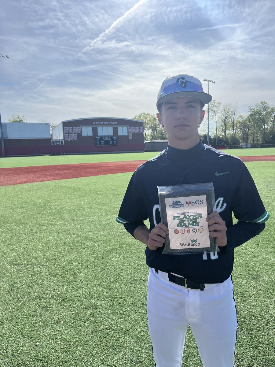 Great day for our WesBanco Player of the Game, Collier Curtis, in the Warhawks come from behind win vs. Ryle today in the Doc Morris Tournament.   
Collier was 1-3, 3 RBI’s, including the walk off 2 RBI hit.   
#WarhawksBaseball
#GrinderWin