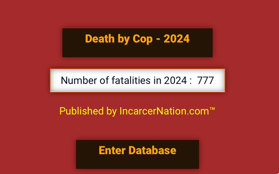 Cops filled 777 body bags in the first 110 days of 2024 - incarcernation.com/cops-filled-77… All cases are documented individually in the link above and also here.