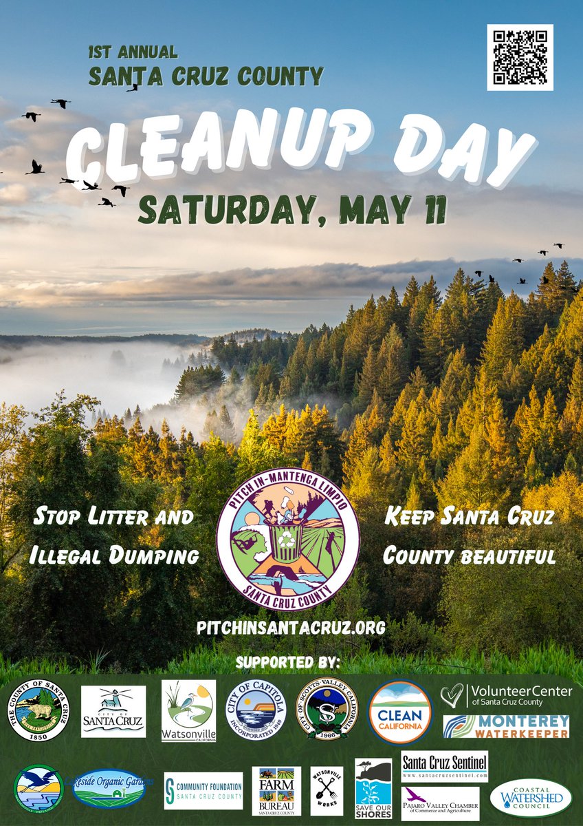 May 11 is the first annual Cleanup Day in Santa Cruz County. Visit pitchinsantacruz.org to learn more and get involved. El 11 de mayo es el primer Día de Limpieza anual en el condado de Santa Cruz. Visita pitchinsantacruz.org para obtener más información y participar.