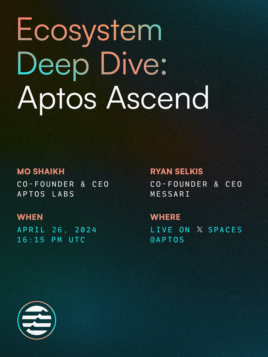 The launch of #AptosAscend has all eyes on the Aptos DeFi ecosystem 👀 Join @MoShaikhs (@AptosLabs) and @twobitidiot (@MessariCrypto) for a deep dive into the state of DeFi, and hear how Aptos is blazing a path forward for institutions and users alike ⤵️ twitter.com/i/spaces/1PlJQ…