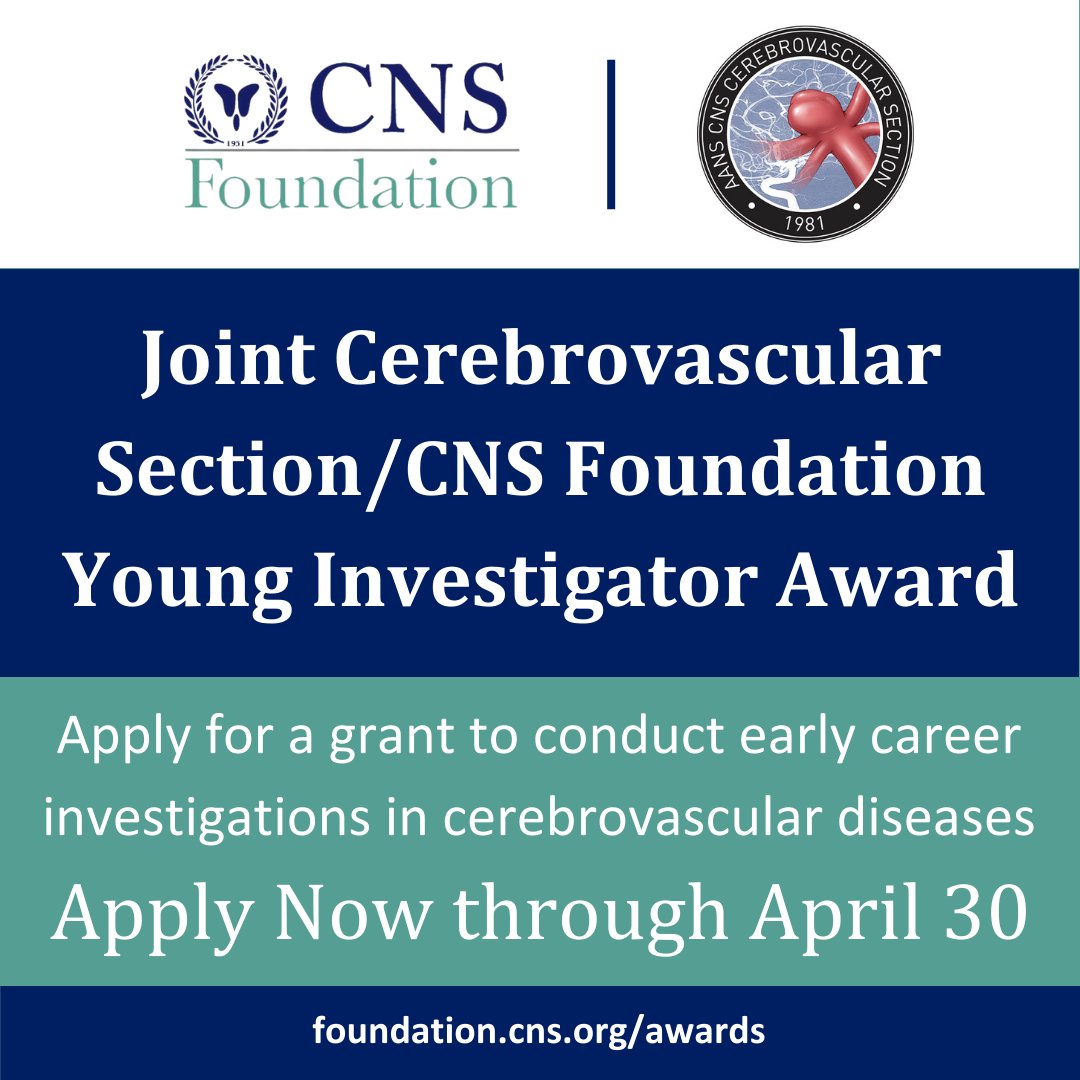 Submit your applications for the Joint CVJ / CNS Foundation Young Investigator Award! The CNSF is accepting applications until April 30, so submit your information for a grant to conduct research concerning cerebrovascular disease! Learn more: cnsfoundation.secure-platform.com/site/organizat…