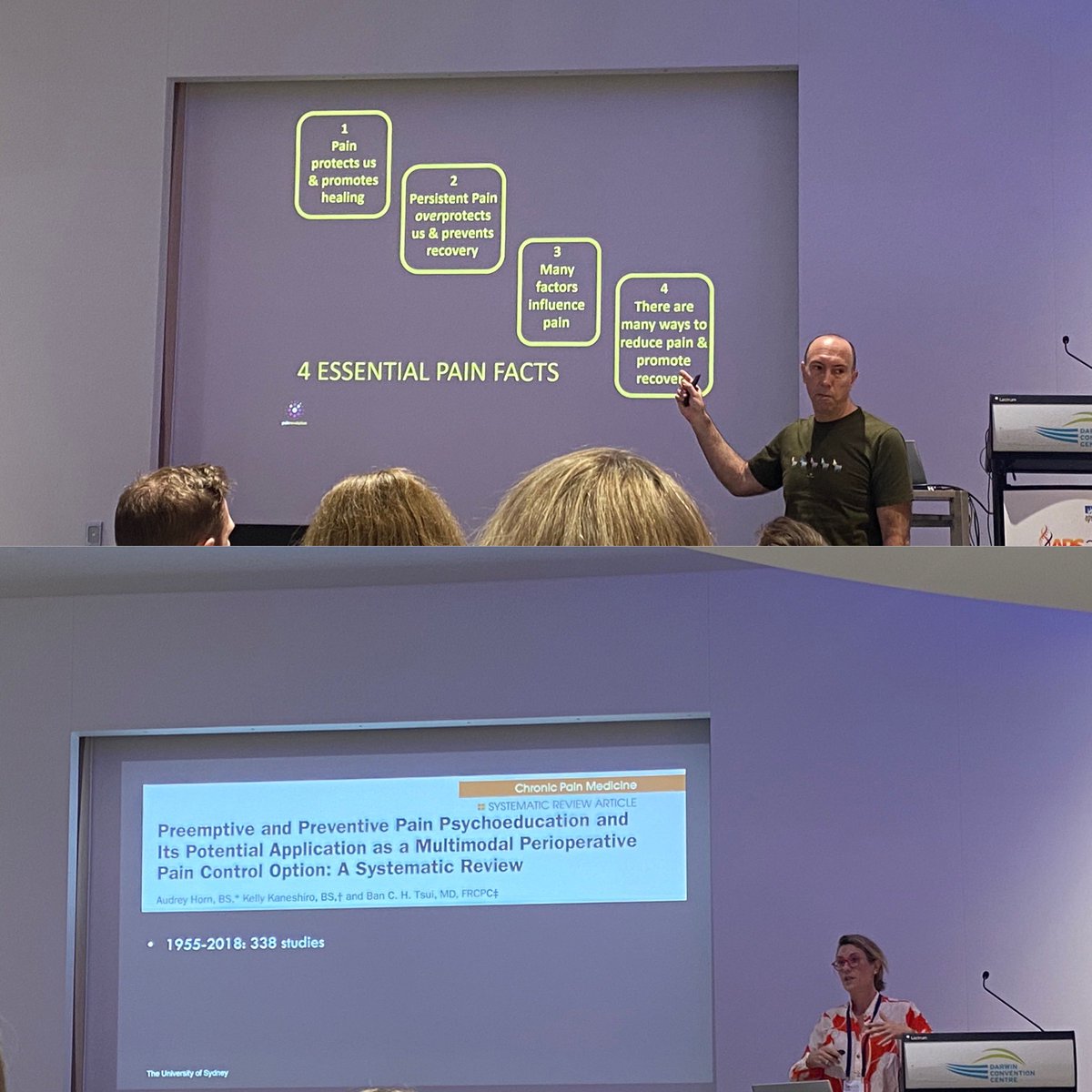 Learning the 4 essential pain facts with Prof Lorimer Mosley and psycho education for acute pain with @DrAshtonJames #AusPainSoc @AusPainSoc meeting