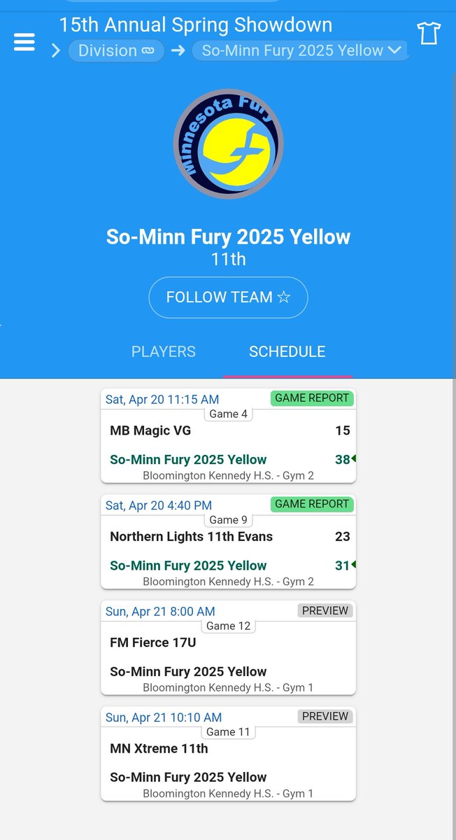 Great start to the Spring Showdown this weekend! Love the grit and energy this team plays with! Let's finish it tomorrow! #FuryFam @SoMinnFury @MinnesotaFury