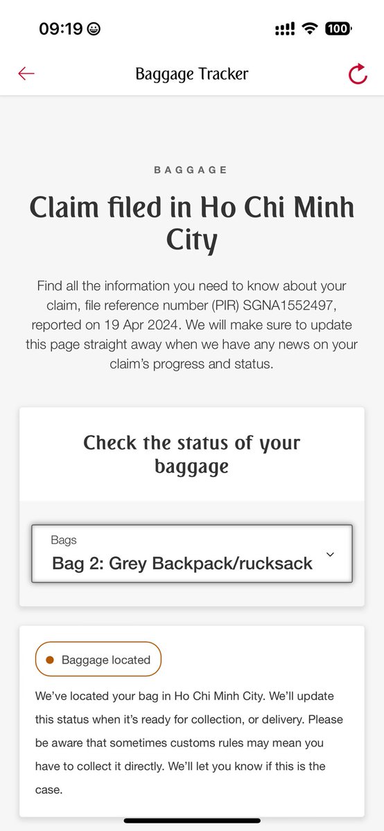 jackhoppkkins's tweet photo. @EmiratesSupport pls can you give us an update on our bags!? it’s been 3 days since we landed &amp; this hasn’t updated &amp; we are due to move on from our current location in 2 days! we have 0 clothes for our backpacking trip! Have DM’d several times on all platforms with 0 response https://t.co/ZnwClbWE9w