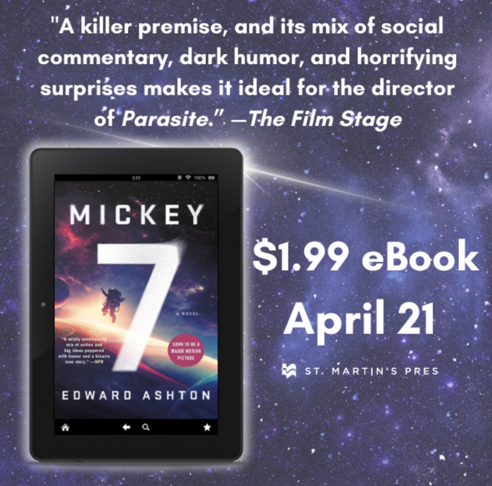 Hey y'all - if you still haven't picked up a copy of Mickey7 (whyyyyyyy???) this is your chance to do it on the cheap. For one day only on 4/21, the ebook is on sale for $1.99. us.macmillan.com/books/97812502…