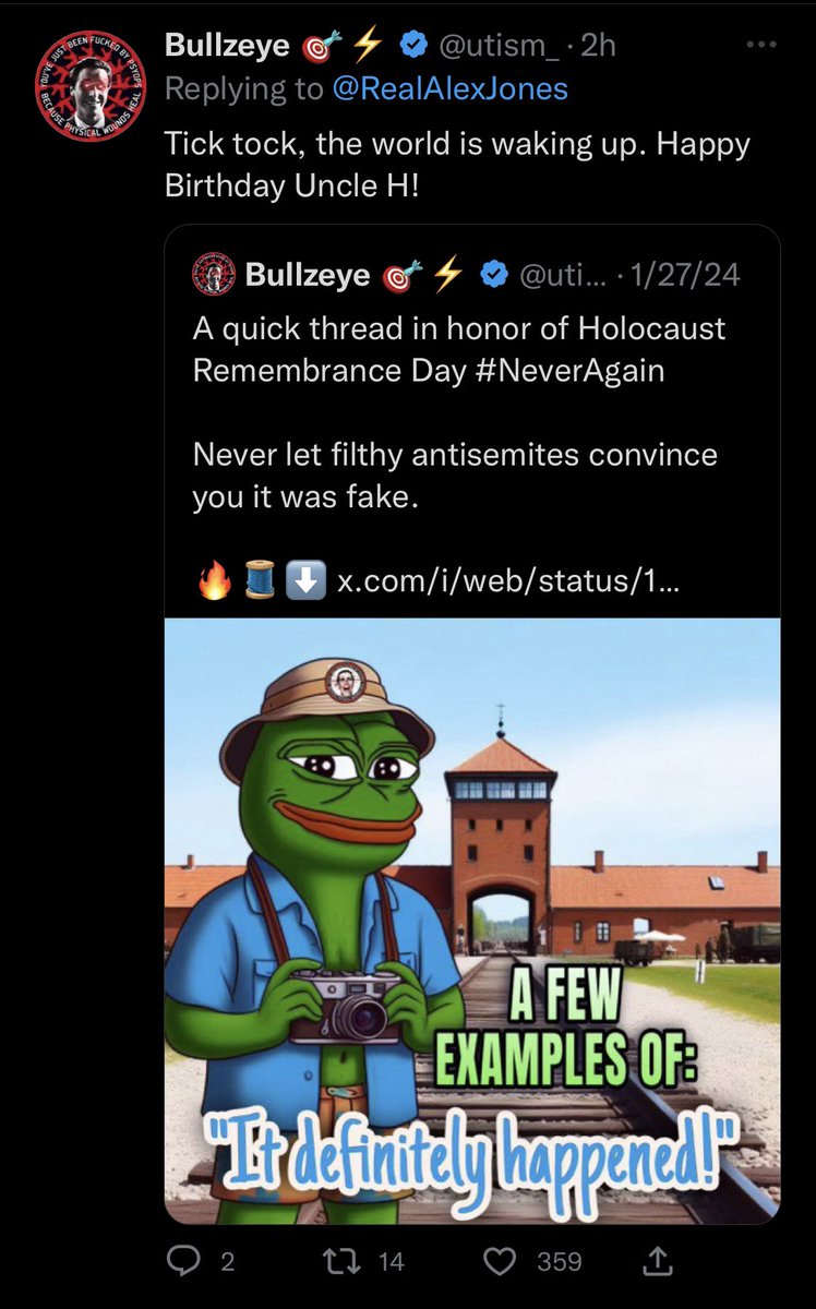 whstancil's tweet image. This site is such a Nazi hellhole that Alex Jones - ALEX JONES - is getting swarmed and ratioed for daring to say bad things about Hitler. 

Elon and his friends have fully lost control of the antisemitic menace they’ve unleashed