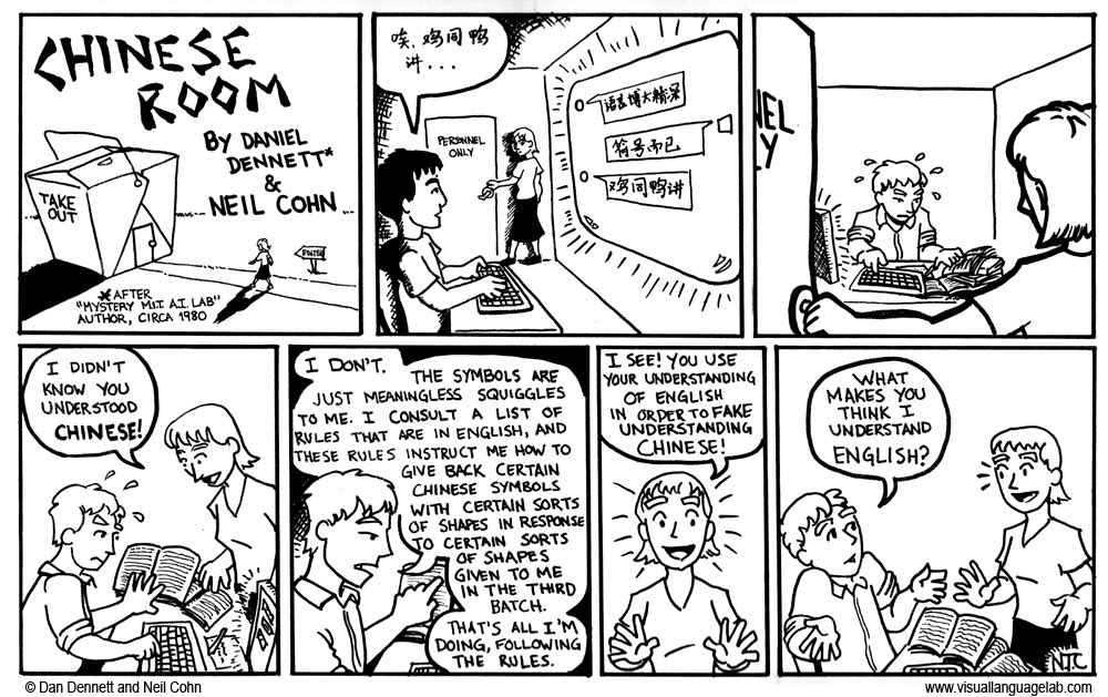 I was saddened to learn of Dan Dennett’s passing. He was always encouraging and supportive of my work while I was a grad student at Tufts, and I was glad to make this comic with him about AI and the Chinese Room. The original hung in his office visuallanguagelab.com/chinese-room