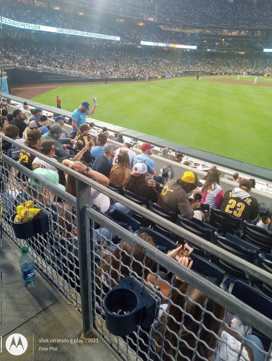 friarphilSD's tweet photo. There's a bunch of really obnoxious annoying blue jay fans here. How the hell do we have blue jays fans in San Diego? They need to fly back to Canada. I can't believe you Manny Machado swung at the pitch and left the bases loaded. I'm a couple more things away from making a video today.