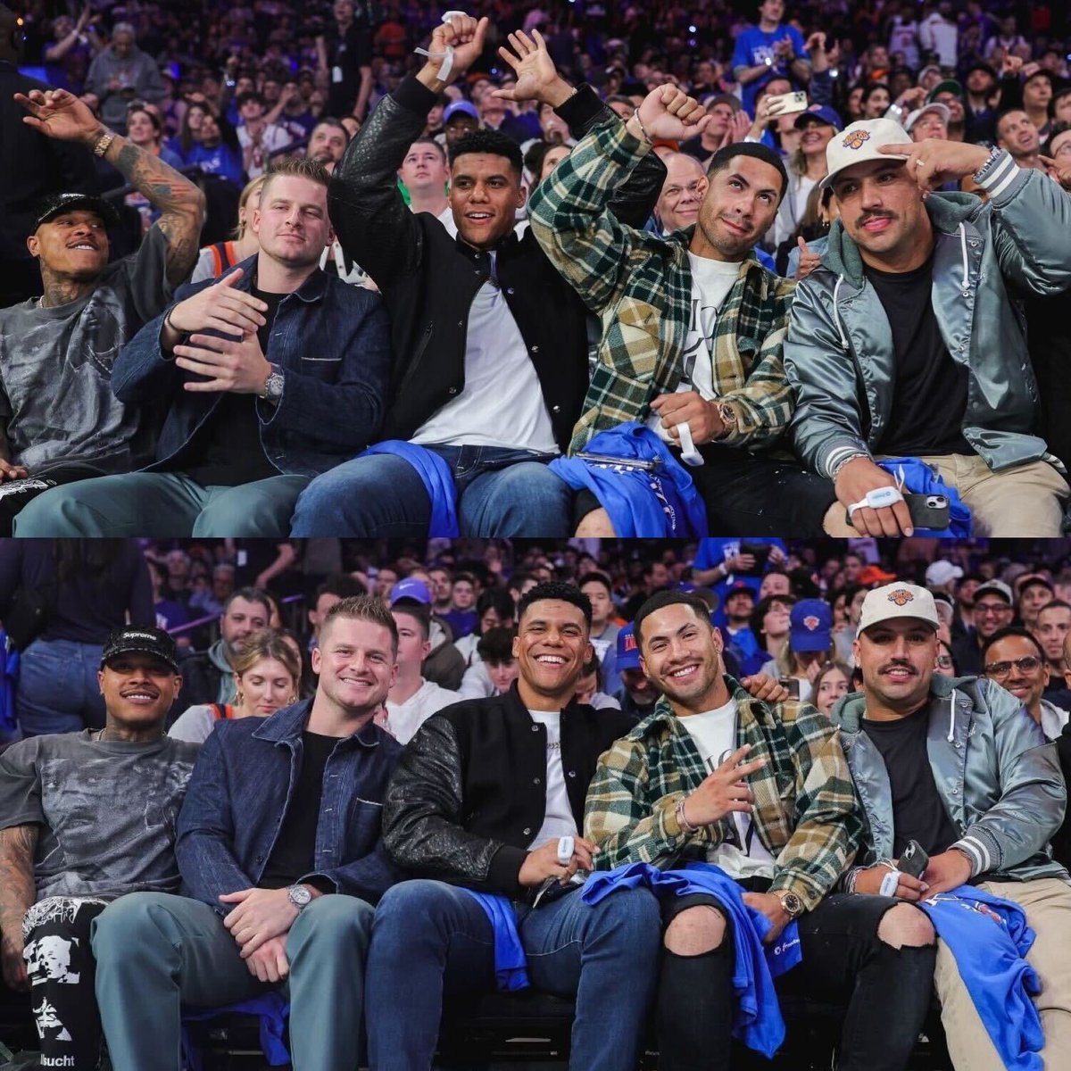 Yankees rolled 5 deep to see the Knicks win Game 1 in comeback fashion 🔥 Marcus Stroman, Clarke Schmidt, Juan Soto, Gleyber Torres and Nestor Cortes were courtside 🏀 (via @NYKnicks)