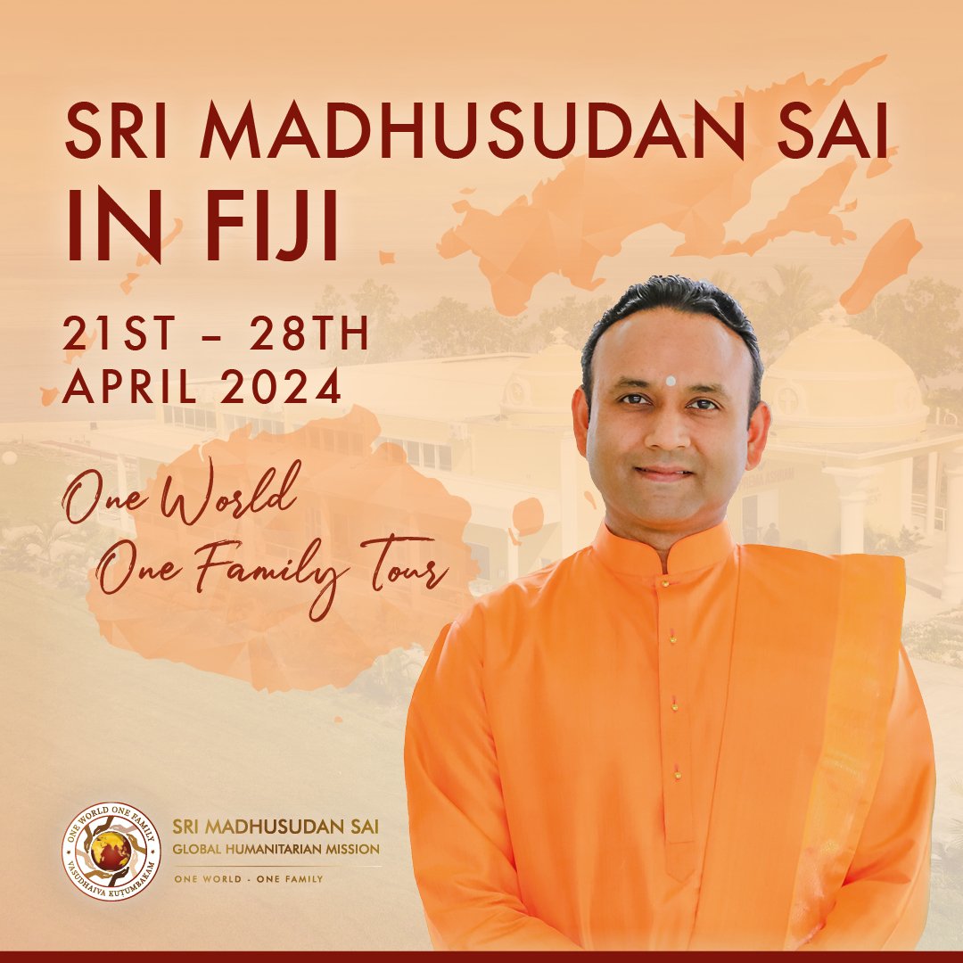 Continuing his global journey of spreading the universal message of 'One World, One Family' through selfless love and service, Sri Madhusudan Sai now sets his sights on Fiji 🇫🇯 after impactful visits to Europe and the United States of America.

#SriMadhusudanSai #SMSGHM