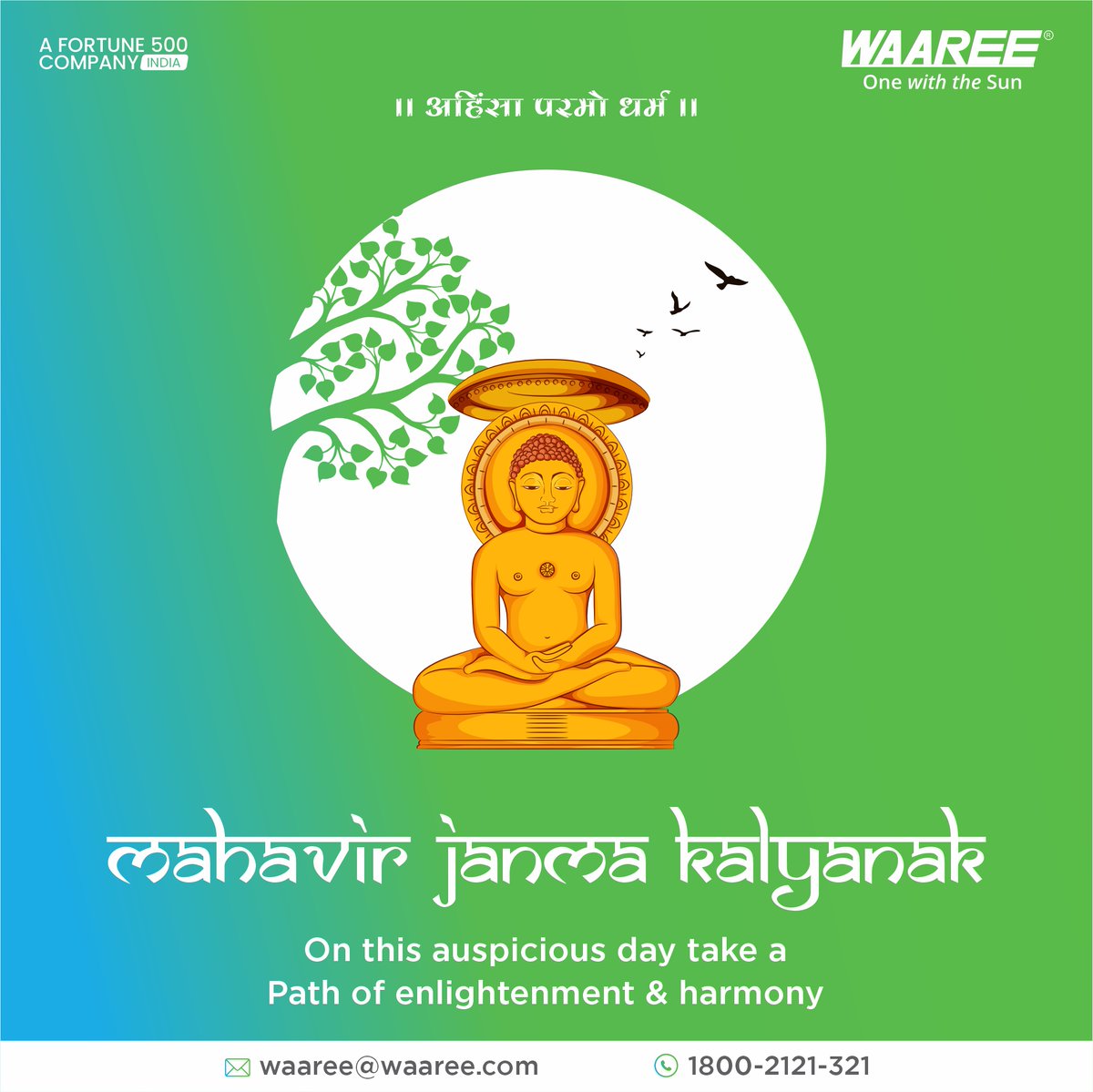 On this auspicious day of Mahavir Janma Kalyanak, let us embrace the core of 'Ahinsa parmo dharma' - non-violence is the highest duty. Take this sacred occasion to reflect on the path of enlightenment, compassion, and harmony preached by Lord Mahavir.
#mahavirjayanti #waaree