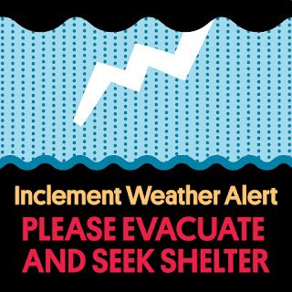 Attention Moody Amphitheater Guests: Due to inclement weather, the venue is being evacuated for your safety. Head to the nearest exit and proceed to your vehicle to seek shelter.