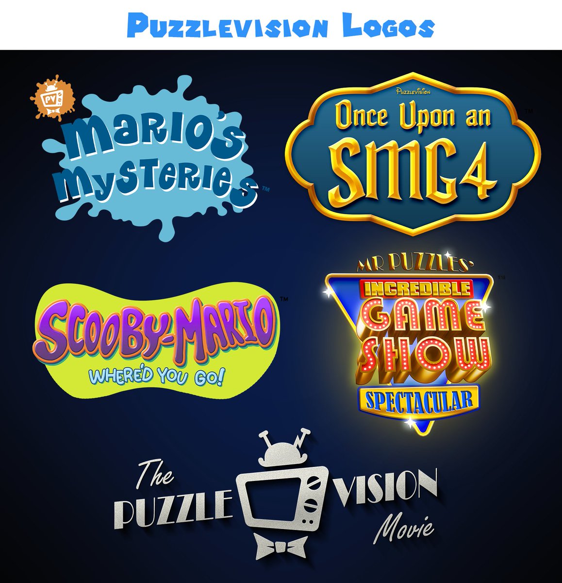 ZAMinationM's tweet photo. It's TV Time!!!⭐️⭐️⭐️⭐️⭐️

Here's all the logos I got to make for @smg4official's #Puzzlevision arc! 📺 https://t.co/GqNWzyMowI