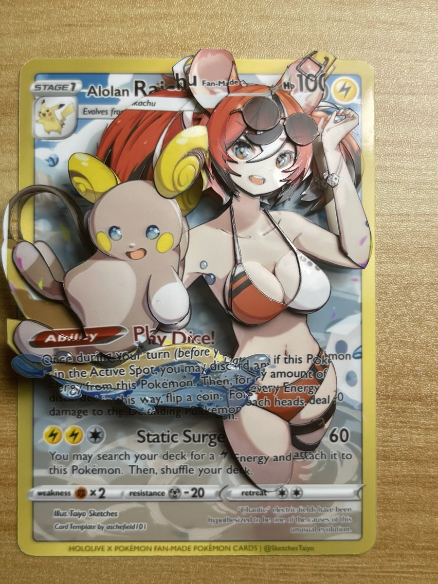 amane_oyako's tweet image. ハコス&amp;amp;アローラライチュウ
@SketchesTaiyo さんのイラスト第三段
水着姿のハコスに波に乗っているアローラライチュウが凄く合う！
胸の辺りを強調してた時に娘から凄く大きいって言われたw
素敵なイラストありがとうございます！
#BaelzBrush #hololive #shadowbox
 #ホロライブ #シャドーボックス