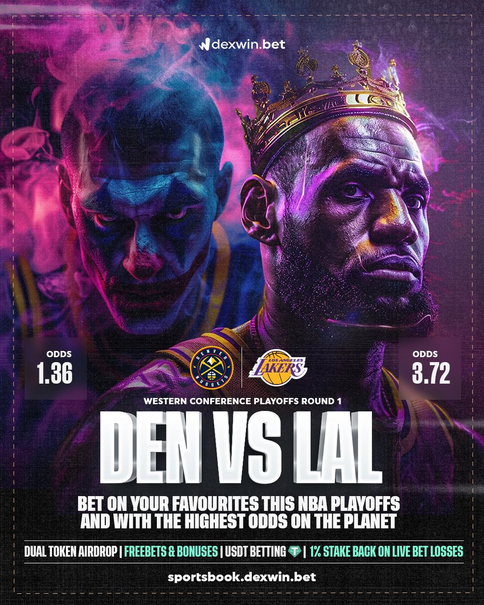 #NBA  PLAYOFFS LOWEST VIG LIVE ODDS - LAKERS @ DENVER

9min left in the game : Nuggets lead 96 -81

✅ Lakers ML 5.0
✅ Nuggets ML 1.21

Lowest Vig on #NBAPlayIn & #NBAPlayoffs  Odds on DexWin : bit.ly/sportsbook-dex…

#NBAXLive     #PrizePicksNBA #NBATwitter #GamblingX