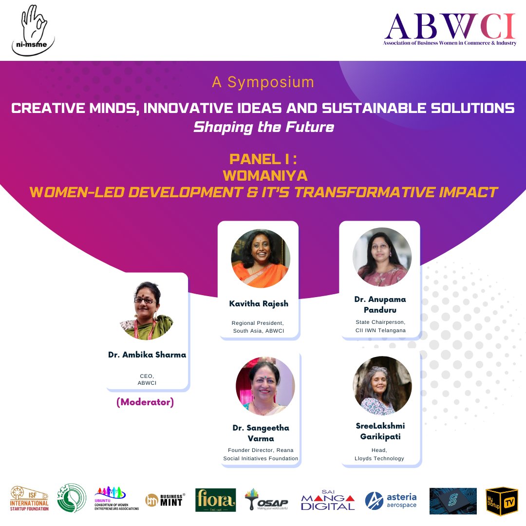 Meet the thought leaders who will be sharing their insights at the panel 'Womaniya: Women-led Development and It's Transformative Impact' at the symposium, 'Creative Minds, Innovative Ideas and Sustainable Solutions - Shaping the Future'. 🤝✨