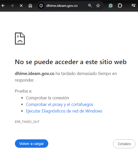 augustosisa's tweet photo. Estimada @ghisecheverry directora de @IDEAMColombia Se que desde el año pasado el IDEAM esta actualizando sus sistemas. Pero, lamentablemente el DHIME que esta orientada a dar acceso a la información continua en mal estado con operación intermitente desde hace meses. https://t.co/Q37zFrMPCk