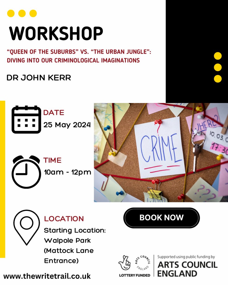 We have a fantastic line up of #writing #workshops next month! See⬇️ 📅25 May 2024 ⏰10AM - 12PM 📍Start at Walpole Park 🎫Ticketed BOOK👉🏽 thewritetrail.co.uk #ACESupported #London #LetsCreate #CreativeHealth #write #crime #fiction #walking #park #visual #storytelling