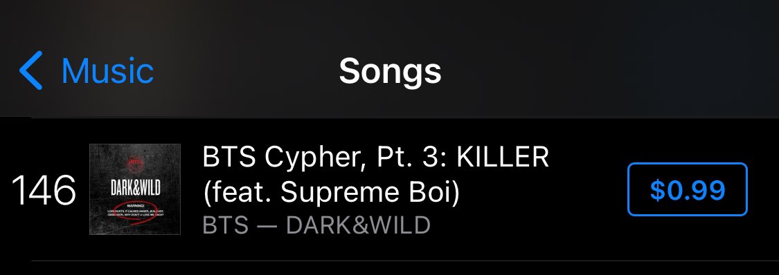 @BTS_twt’s ‘BTS Cypher Pt.3: KILLER’ has re-entered to Top 200 on US iTunes at #146!