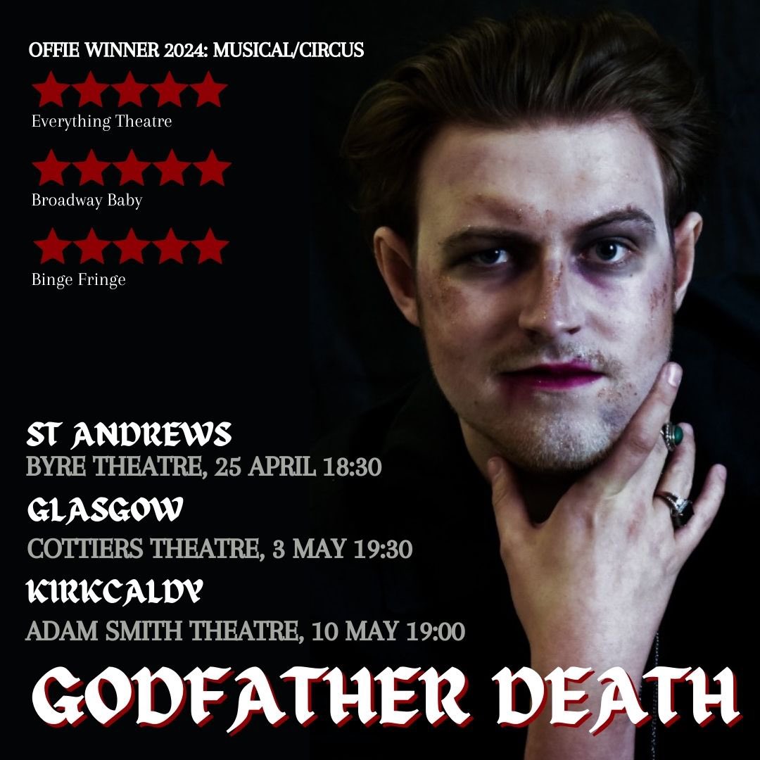 GFDmusical's tweet photo. Darkly comic, gleefully macabre and now Offie award-winning, Godfather Death is not to be missed! Don’t believe us? Check out what critics have been saying about the show!

Our tour kicks off on Thurs 25th in St Andrews before Glasgow + Kirkcaldy.
Tickets: https://t.co/kRvwauUbHt https://t.co/U9c9khwK18