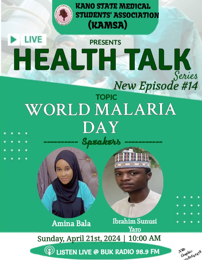 Ibrahimyaro_'s tweet photo. KAMSA HEALTH TALK SERRIES (episode 14)
We will be live again tomorrow
Stay tuned on BUK radio 98.9 FM as we look forward to the world malaria day (25th April)

#kamsa #kamsa2024 #kamsanationalbody #kamsanatbody #kamsahealthtalkseries #kamsahealthtalk #worldmalariaday https://t.co/cIXgzUmRL6