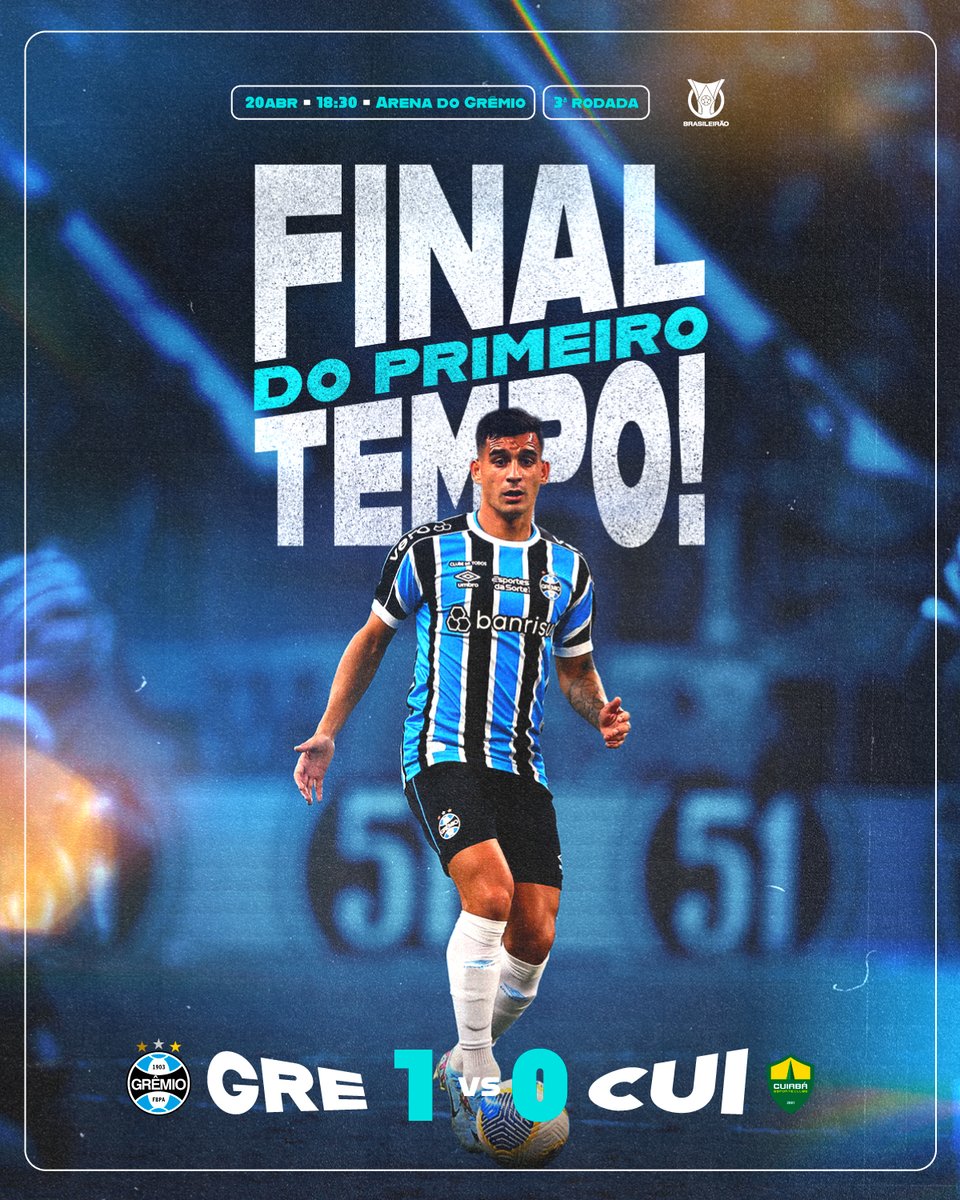 Gremio's tweet photo. ⏸️ Fim do primeiro tempo:
#Grêmio 1x0 Cuiabá
🇪🇪 #GRExCUI #Brasileirão2024 https://t.co/Ah1y7LRWJo