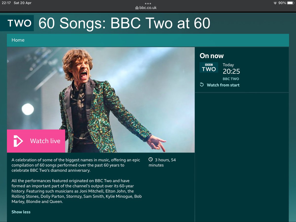 Anybody who loves music needs to watch “60 songs - BBC Two at 60”. It is absolutely brilliant. #bbctwoat69 #bbc2at60 #bbc2 #60songs #60songsbbc2at60