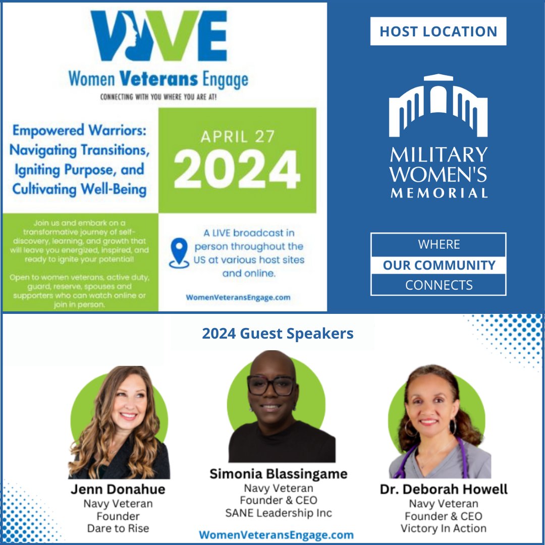 JOIN US on 4/27 at MWM for WOMEN VETERANS ENGAGE. Register- bit.ly/3SN9nU8 An afternoon of camaraderie dedicated to Engaging, Inspiring, & Motivating Professional Development and Personal Growth 11:30am - Doors Open 12:00pm to 3:30pm - Event #womenveteransengage