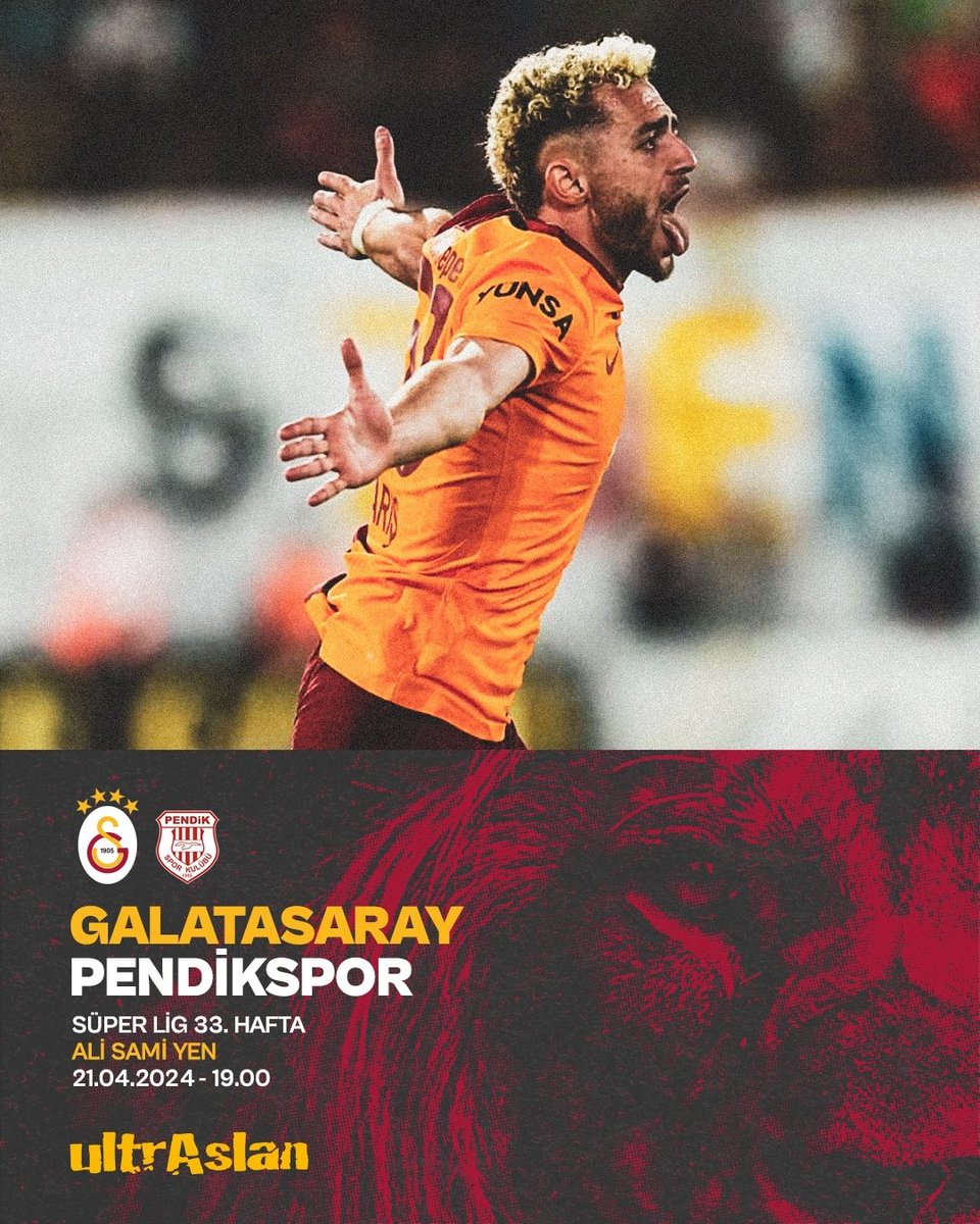 #BugünGünlerdenGALATASARAY 💪 🏆Trendyol Süper Lig 2023-2024 Sezonu 🗓️ 33. Hafta ⚽ S. Y. Pendikspor 📆 21.04.2024 ⏰ 19.00 🏟️ Ali Sami Yen Spor Kompleksi RAMS Park 📲 #GSvPS