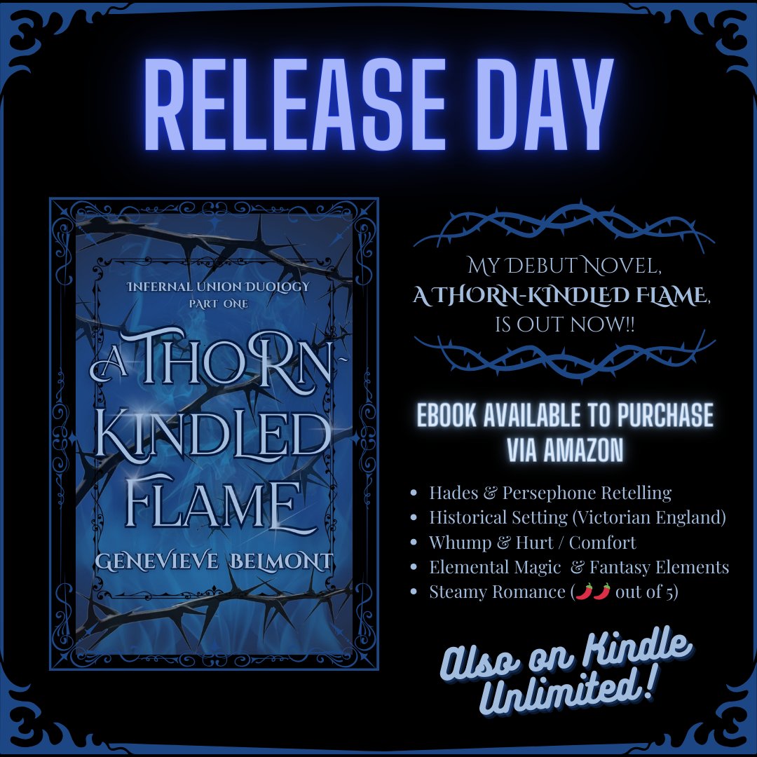 ✨It's RELEASE DAY!! ✨ My debut novel, 'A Thorn-Kindled Flame,' is out NOW! Available as an eBook via Amazon & KU! 🖤 (Paperback coming soon) Link to Purchase🔗 in Bio