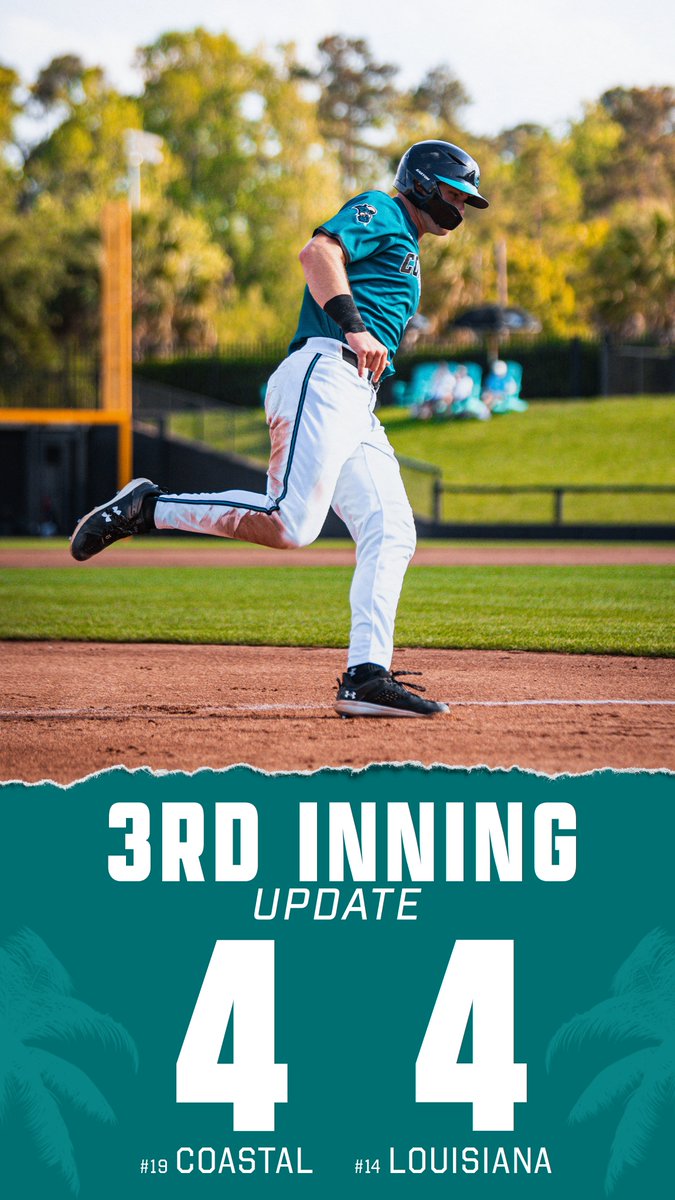 CoastalBaseball's tweet photo. Tied after 3 https://t.co/D8lr5i6xcE